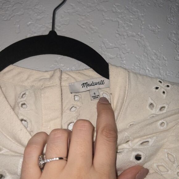 Madewell Cream Embroidered Flannel Mockneck Top Size Small - Picture 8 of 9